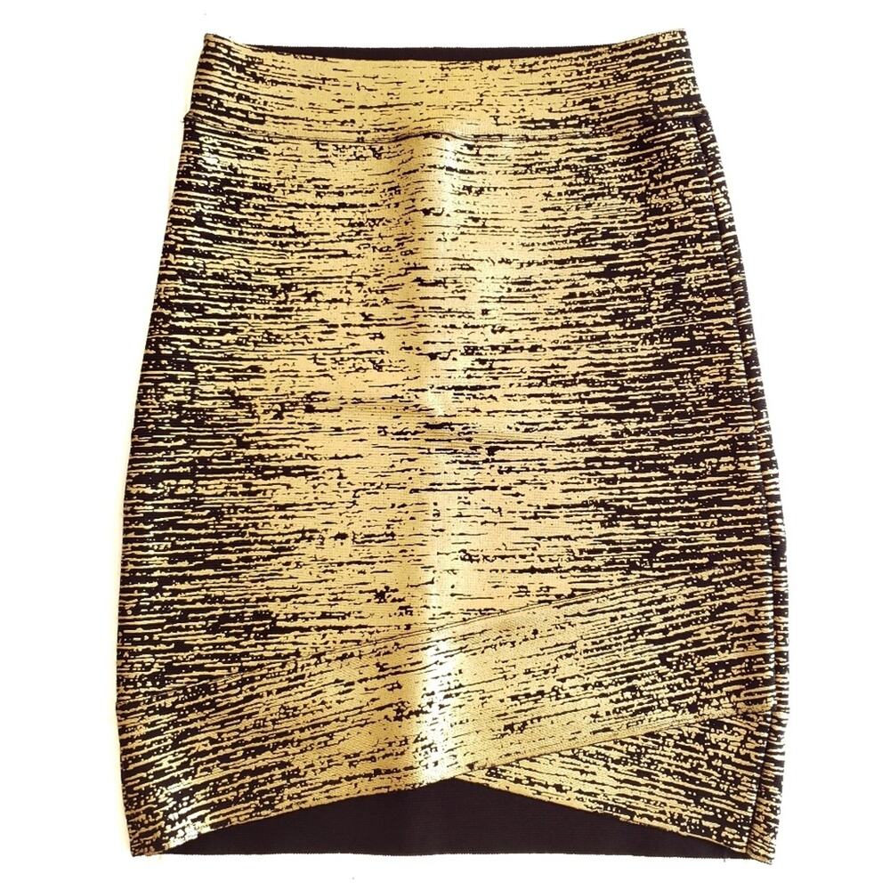 BCBG MAXAZRIA Silvie foil bandage metallic gold mini party skirt Size XS NEW